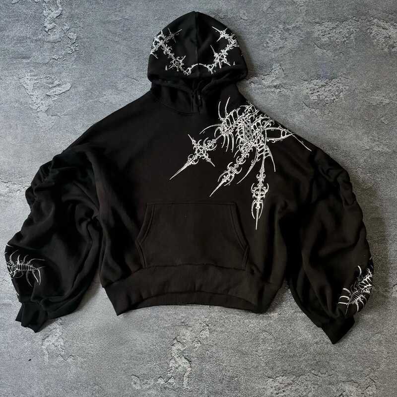 ❤️ Y2kใหม่hoodie Streetwear Hip Hop Rockสีดําcoolพิมพ์รูปแบบhoodieผู้