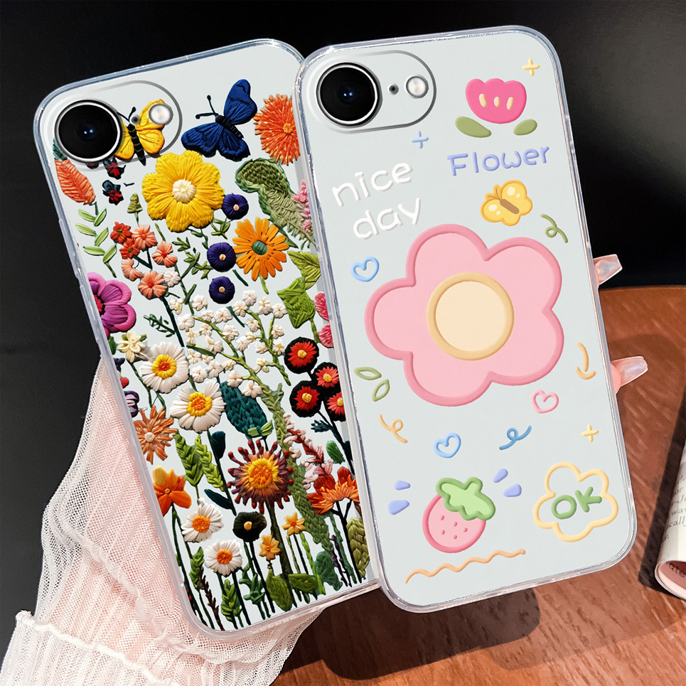สําหรับ iPhone 17E 2026 เคสโทรศัพท์ความงามดอกไม้น่ารัก Soft Slim TPU ซิลิโคนใสทนทานน้ําหนักเบากันชนป้องกัน