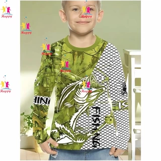 เด็กแขนยาวตกปลากราฟิกพิมพ์เสื้อยืดสําหรับฤดูใบไม้ร่วงรอบคอสบายๆเด็กด้านบน 泰国‌‌
