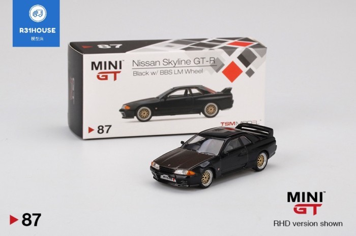 现货MINIGT87 1/64 Nedi版Nissan GT-R(R32) สีดําพร้อม BBS LM Wheel