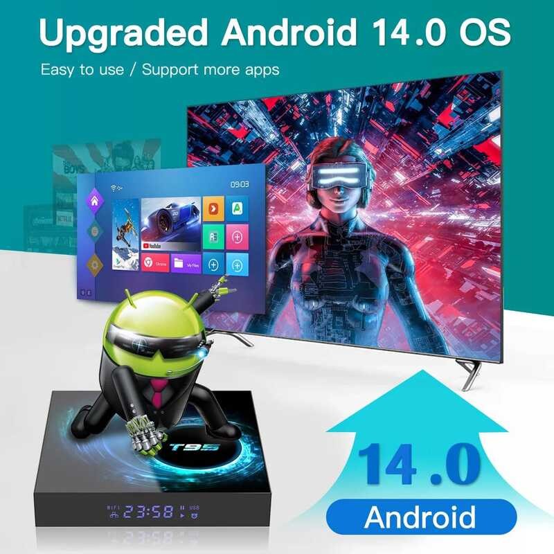 ▥ Android14 2025 T95 ATV TV Box Allwinner H616 รองรับ 4K Av1 2.4 และ 5G Wifi BT Google 8Gb 32Gb