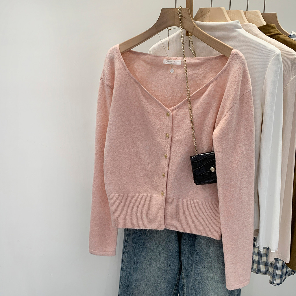 เสื้อสเวตเตอร์คอวีสีชมพู94362