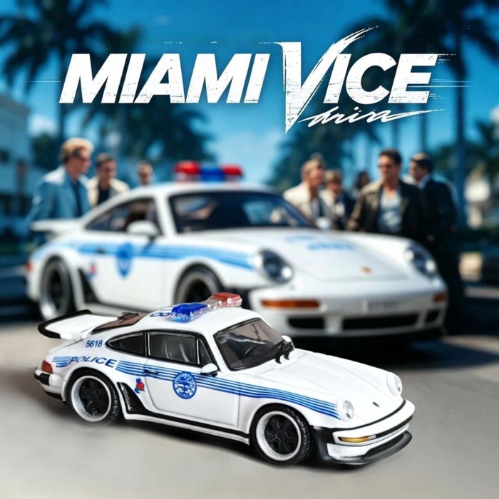 Porsche 911 Turbo 930 Miami Police Car 1980 จําลองรถรุ่น RM Rhino 1: 64 Pre-