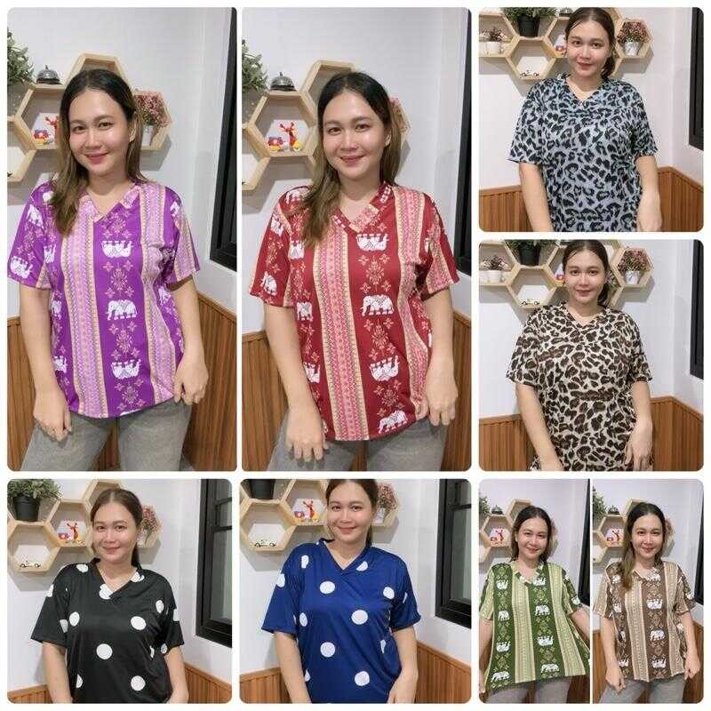 เสื้อคอวีสาวอวบ ผ้าไมโครใส่สบาย 1แถม 1 (V) 90D