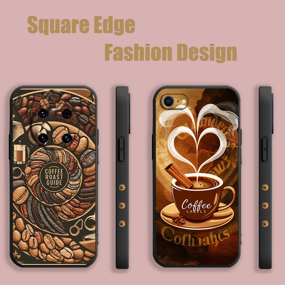 ปลอกสําหรับ OPPO A53 A76 A95 A96 A77 Reno6z Reno 7 4G กาแฟขนมขบเคี้ยวแฟชั่นศิลปะสีน้ําตาลวาด LDH08 เ