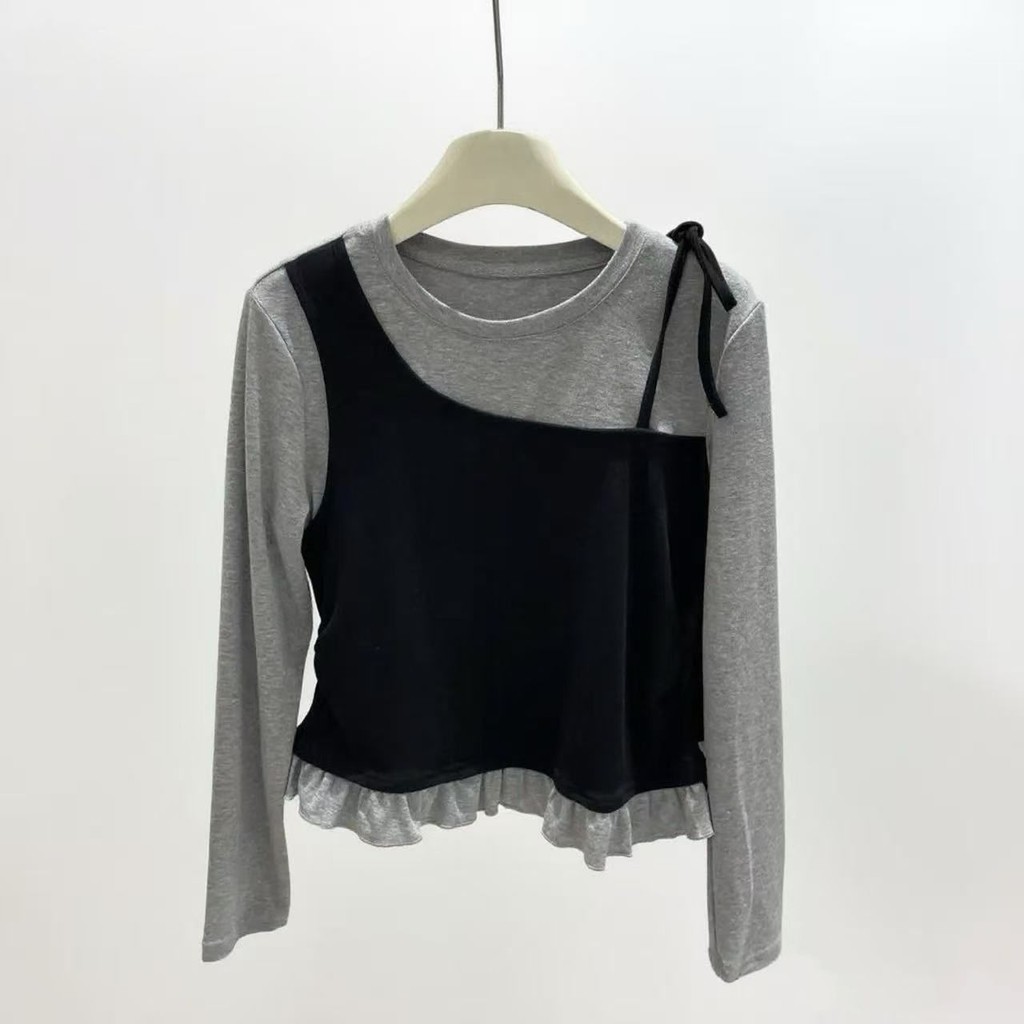 [ผลิตภัณฑ์ใหม่] เด็กผู้หญิงฤดูใบไม้ผลิฤดูใบไม้ร่วงเวอร์ชั่นเกาหลีเย็บสีตัดกันกลางเด็กใหญ่เสื้อแขนยาว - รูปที่ 2