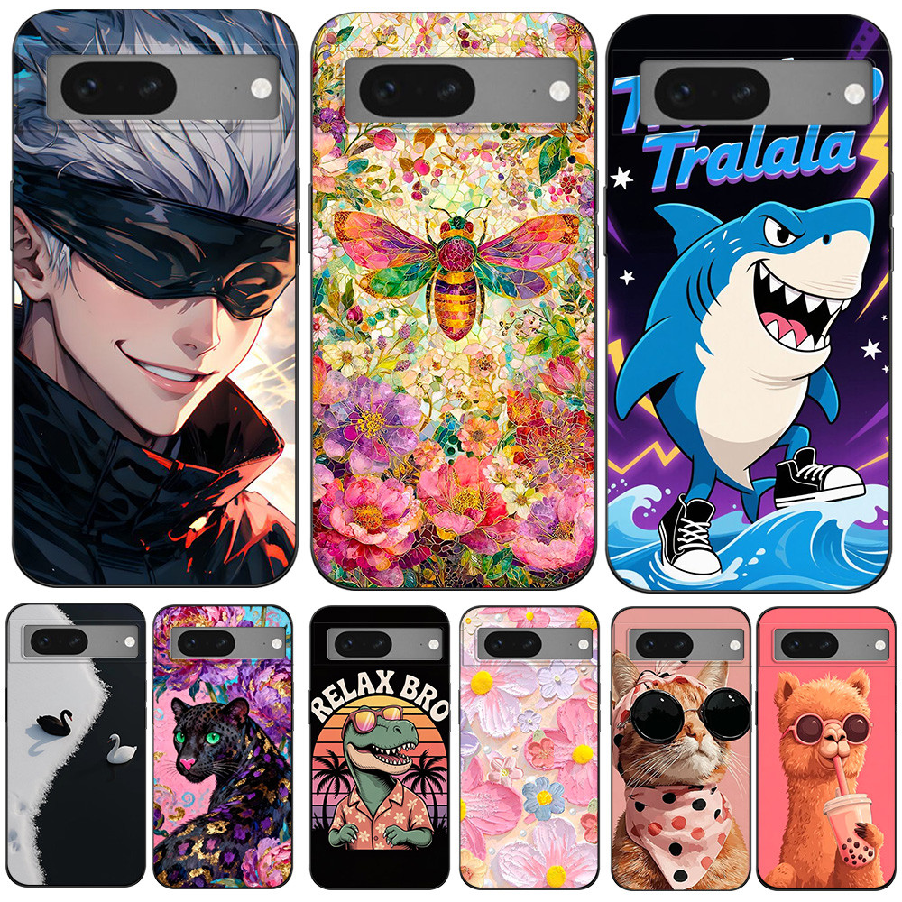 สําหรับGoogle Pixel 7 สําหรับGoogle Pixel 7 Pro Soft CaseสีดําTpuกรณีดอกไม้น่ารักความงามแมวฉลามสุนัข