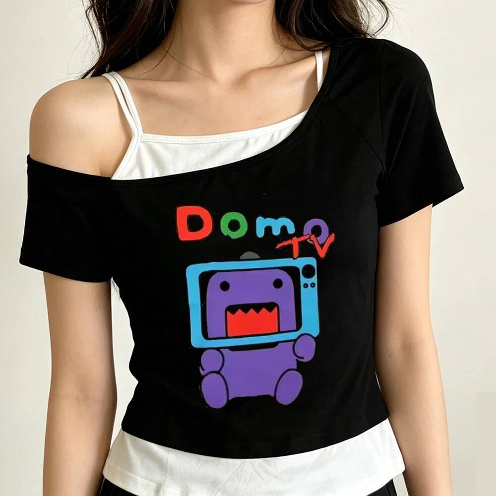 Domo Kun เสื้อครอปหญิง grunge streetwear dollette top tees baddie ญี่ปุ่น grunge harajuku cutecore