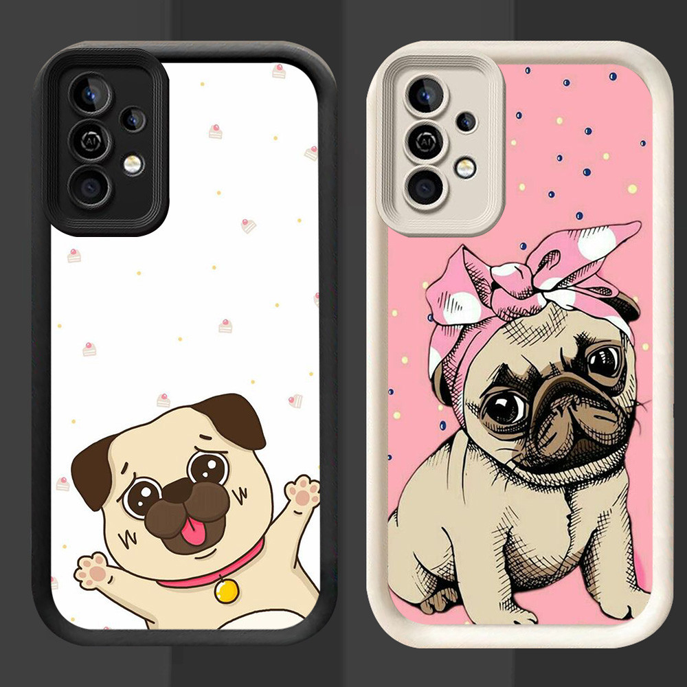R58 Pug Dogs Casing สําหรับ Samsung A55 M15 S24 S21 FE S25 Ultra 5G สีดําและสีขาว