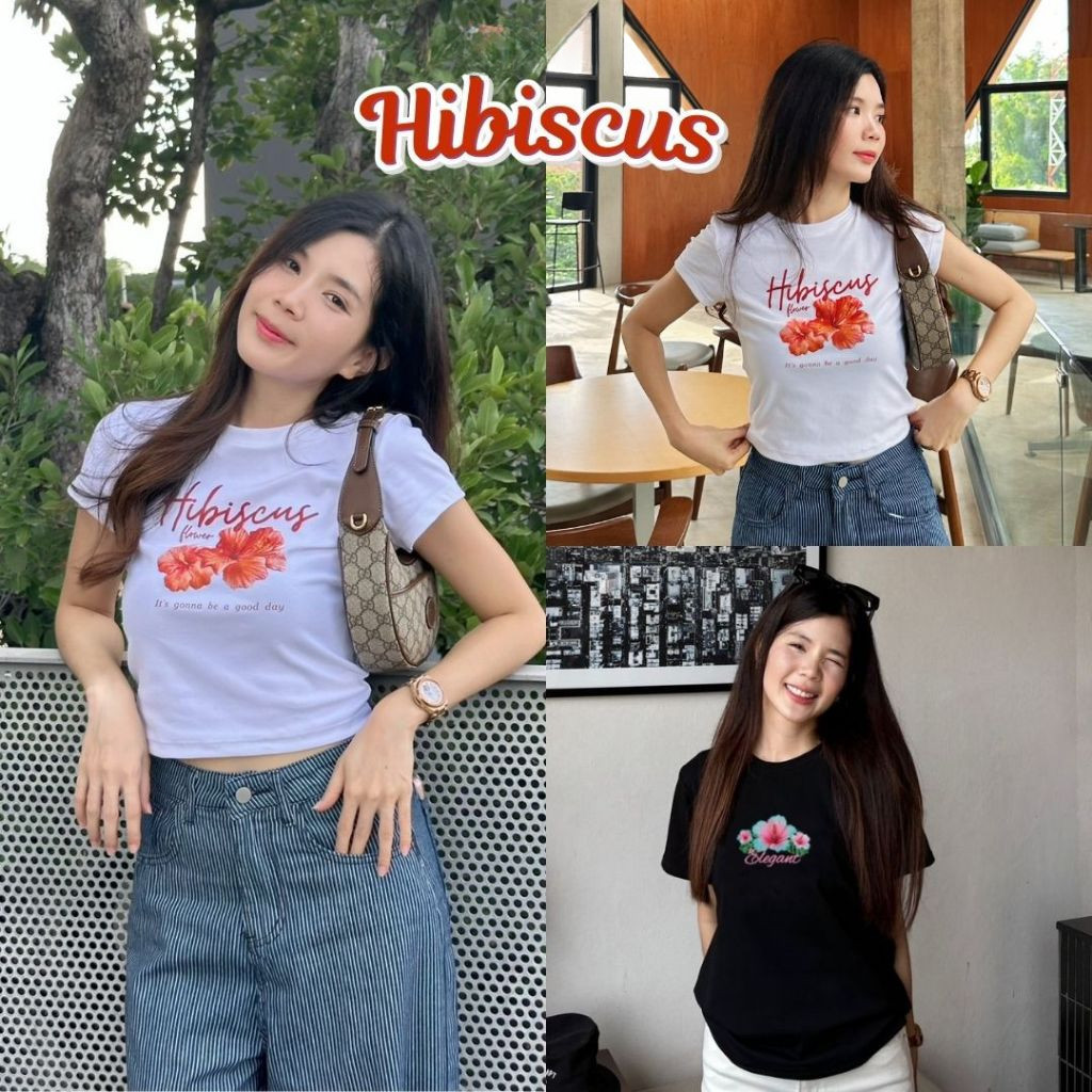 (จัดส่งตลอด 24 ชั่วโมง）OOOK Official เสื้อยืดลาย Hibiscus