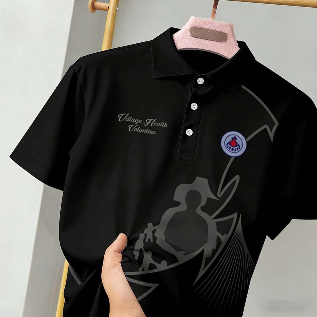 เสื้อโปโลมืออาชีพสีดําพิมพ์โลโก้อาสาสมัครสาธารณสุขประจําปร รูปที่ 2