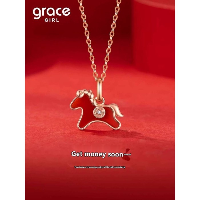 COD Grace Girl Get Rich Soon Necklace for Women Zodiac Year Red Little Horse Pendant New Year Bir