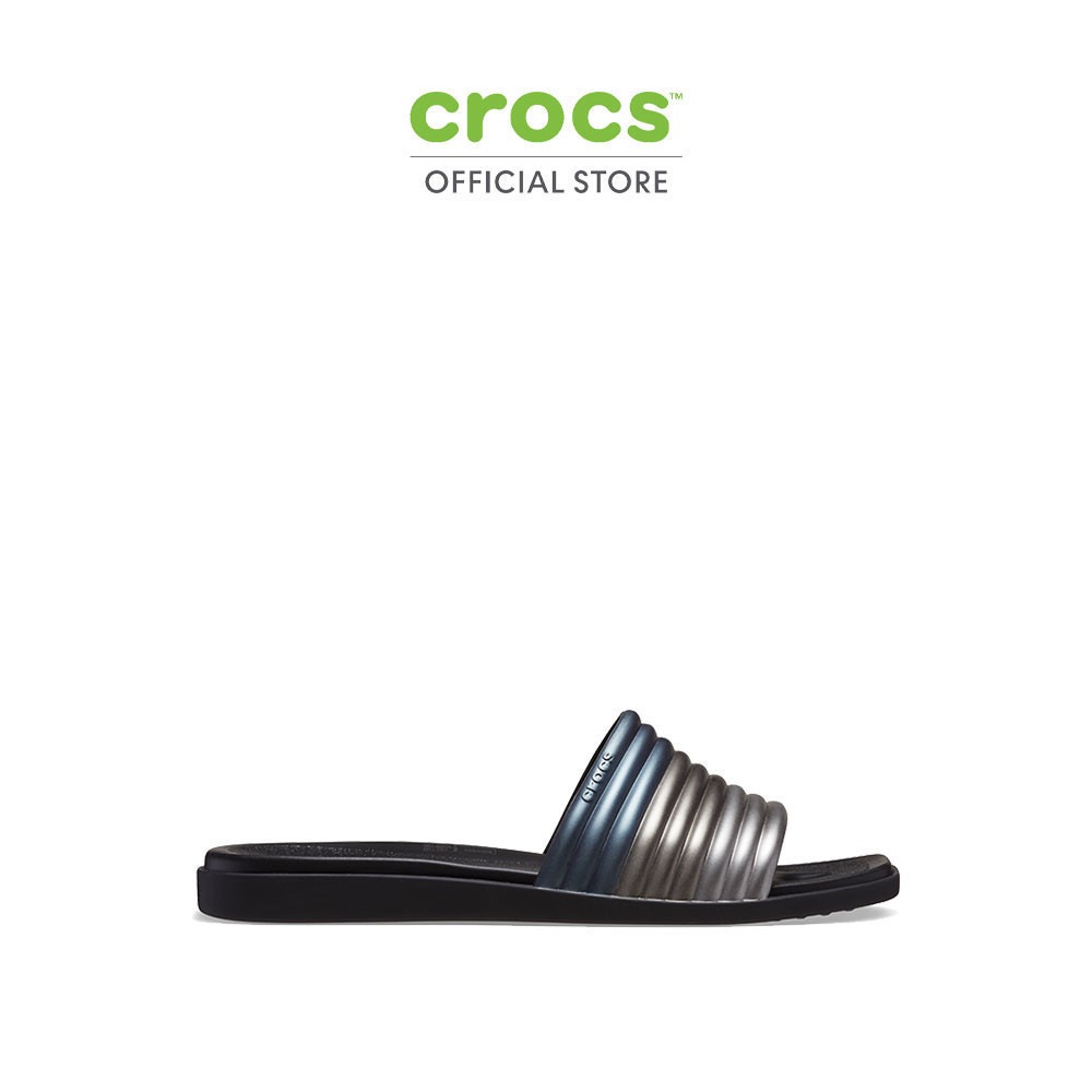♞,♘CROCS รองเท้าแตะผู้หญิง MIAMI METALLIC SLIDE รุ่น 210041001 - BLACK KHF