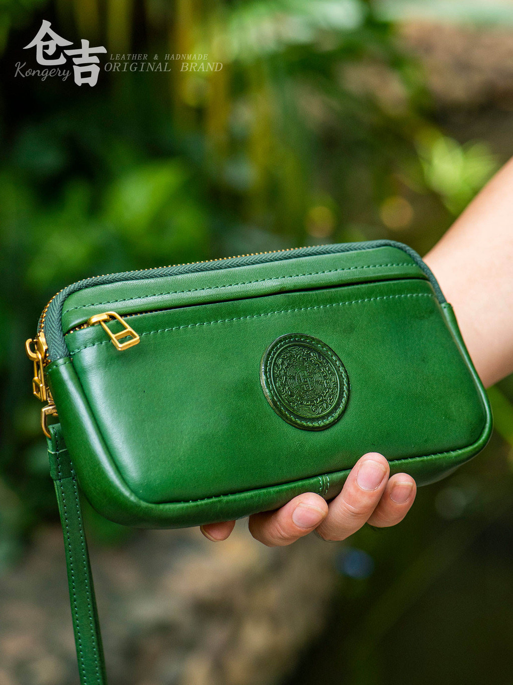 [Nine Palace Cangma] กระเป๋าโทรศัพท์มือถือย้อนยุค! Cowhide คลัตช์ซิปกระเป๋าเงินของแท้มือคว้ากระเป๋า