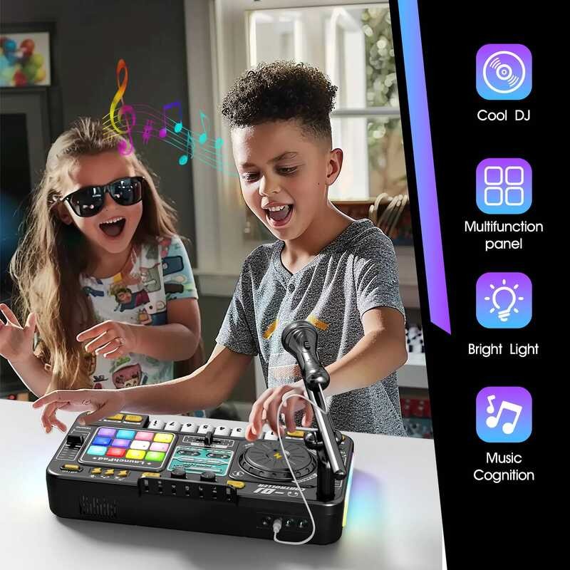 C Kid Musical DJ Mixer With Microphone Electronic Keyboard Bluetooth DJ Turntable Console Junior Mu