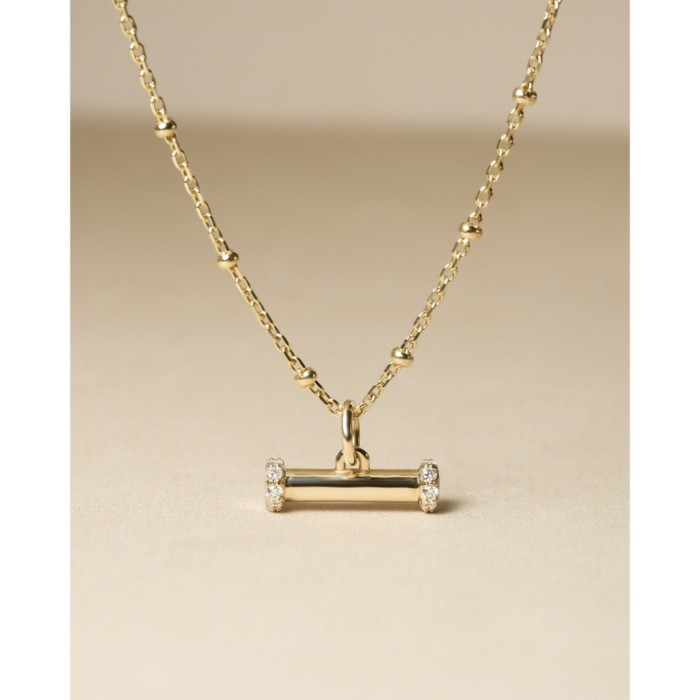 จี้ทองแท้ 9K Pipe Bar Pendant เพชรแท้ (จี้อย่างเดียว)