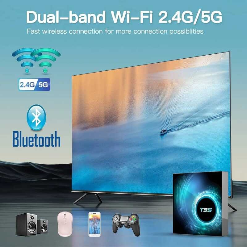▥ T95กล่องทีวี Android 14 4Gb 64Gb 128Gb Allwinner H616สนับสนุน Quad Core 6K Hd/ 3D/ H.265 Ethe