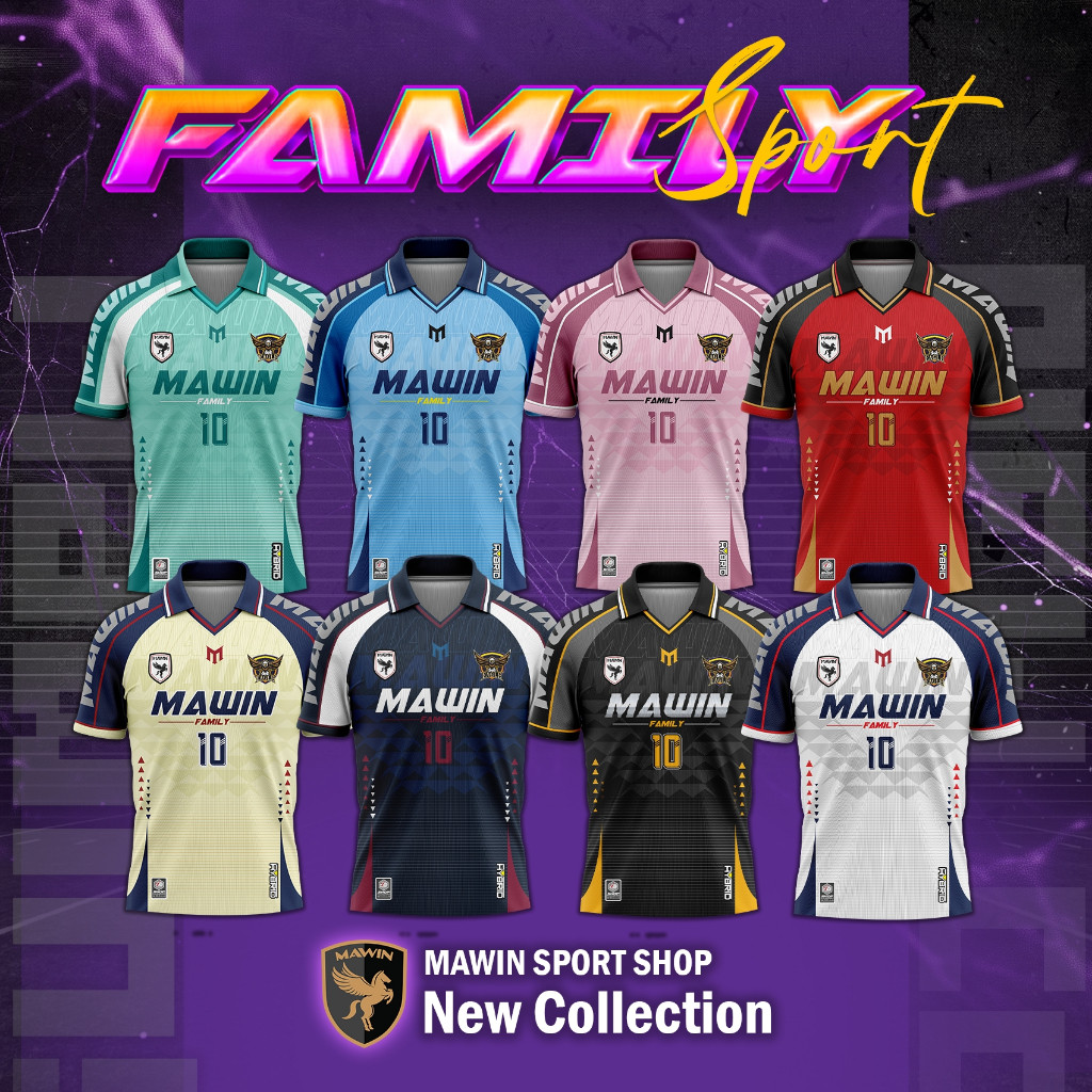 MAWIN เสื้อกีฬาคอปกพิมพ์ลาย Family Sport ใส่ได้ทั้งหญิง ชายv