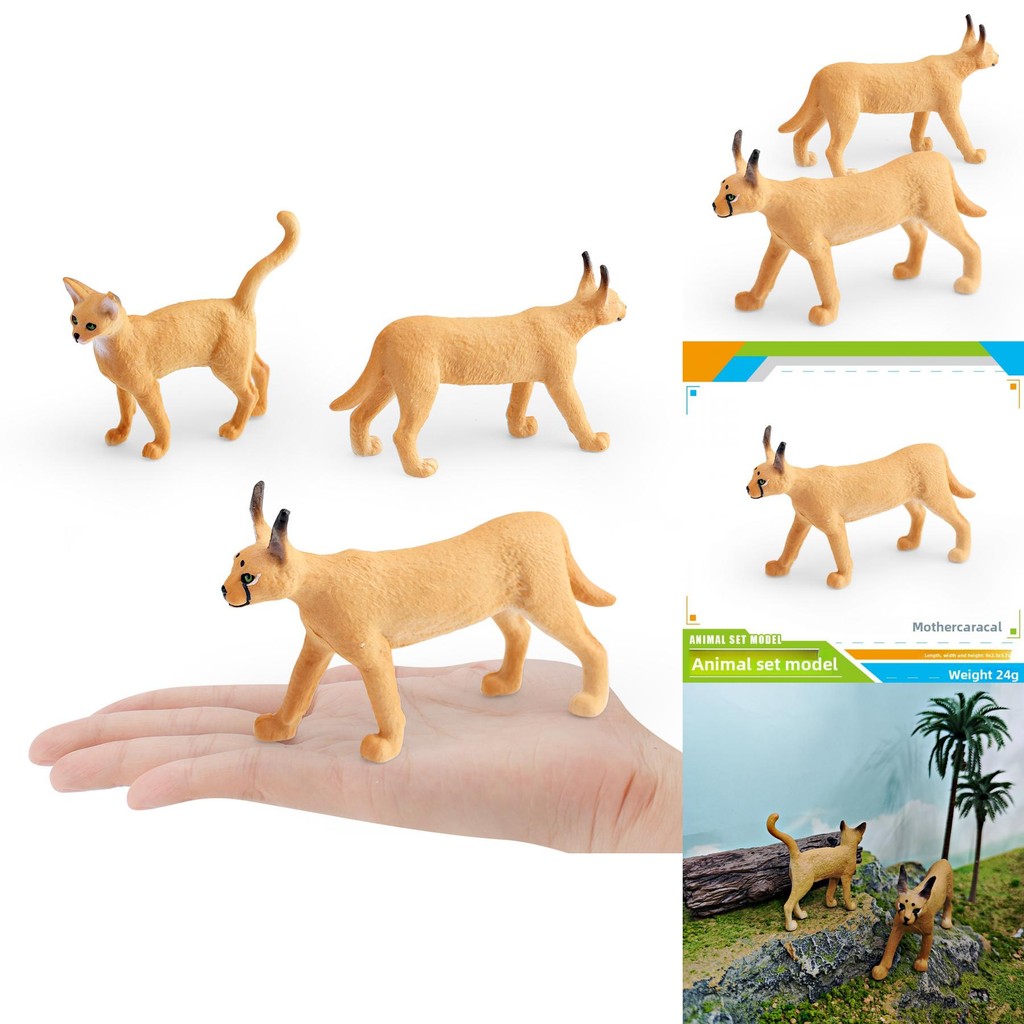 Wildlife เด็กสัตว์แม่ Caracal Cat และ Abyssian Pvc ของเล่นเพื่อการศึกษา Play และตกแต่งบ้าน