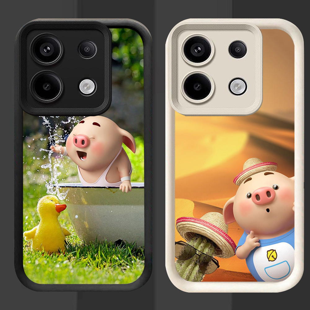 R49 ปลอกหมูน่ารักสําหรับ Infinix Tecno Note Zero 30 Pova 5 Pro 5G สีดําและสีขาว