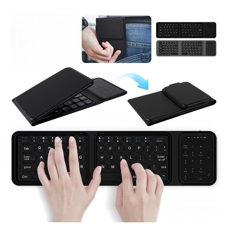 Jomaa Mini Bluetooth คีย์บอร์ดไร้สายพร้อมทัชแพดคีย์บอร์ดพับได้ขนาดเต็มชาร์จสําหรับ Android Pc Ios