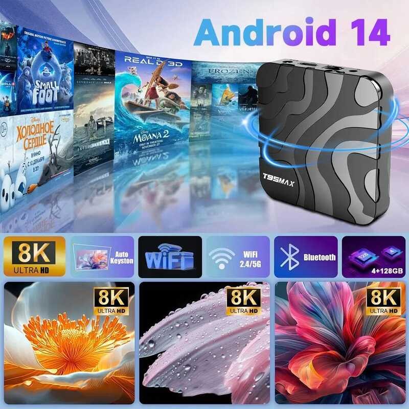 ▥ TV Box T95max 8K Android 14 Allwinner H618 ที่มีประสิทธิภาพdual Wifi 2.4Gและ5g Bluetooth 5 หน