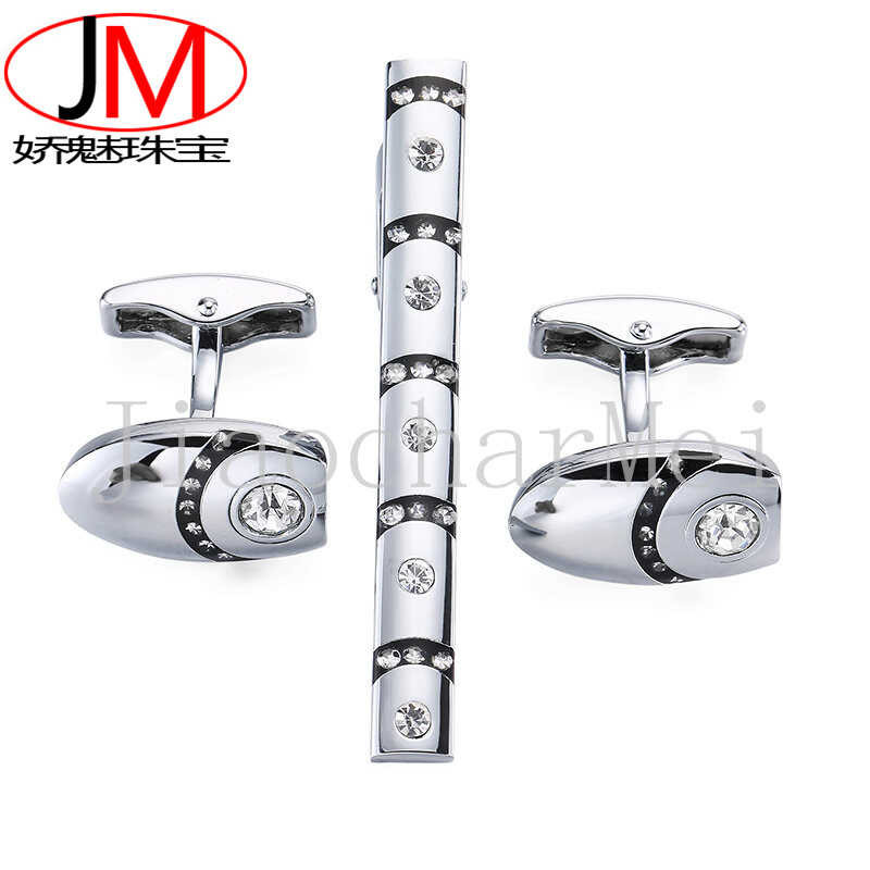JM เครื่องประดับ High-End เงินคริสตัลหรูหราไม้ไผ่รูปร่าง Tie คลิป Cufflinks ชุดผู้ชาย Cufflinks คลิป