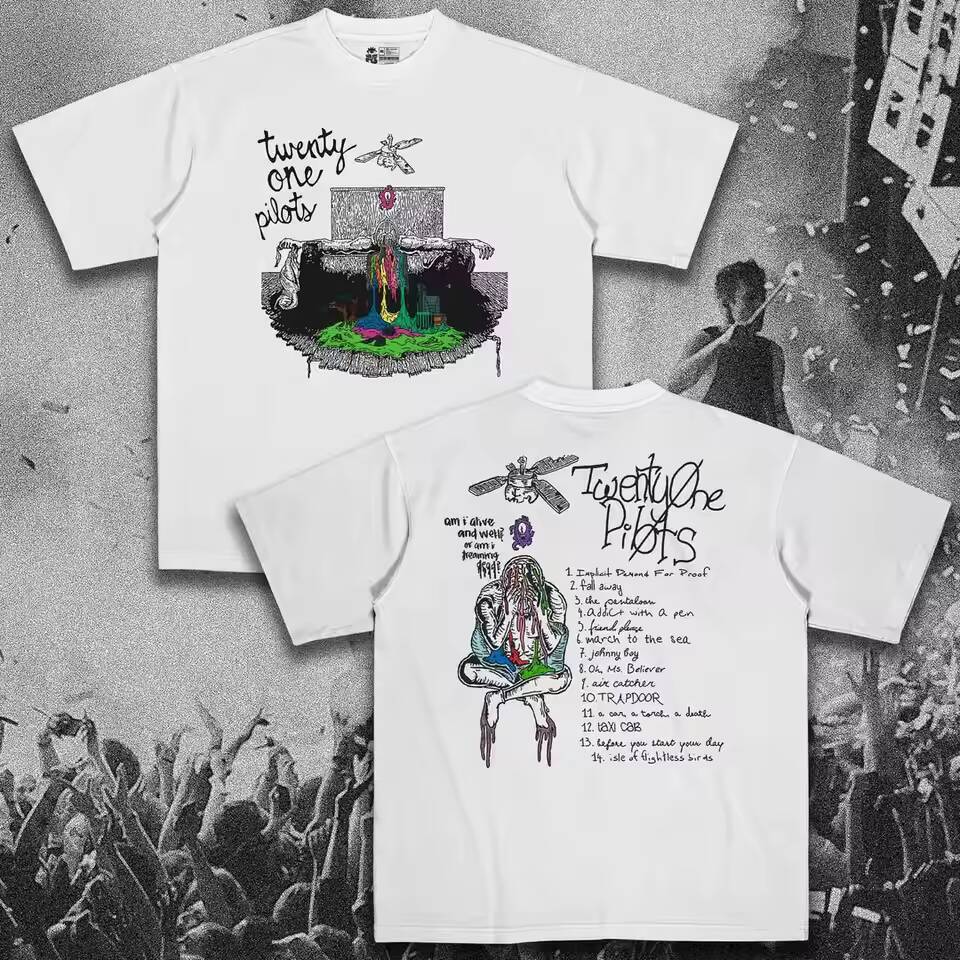 Twenty One Pilots Band Graphics พิมพ์เสื้อยืดผู้ชายแขนสั้นขนาดใหญ่ Y2k Top Hip Hop Punk