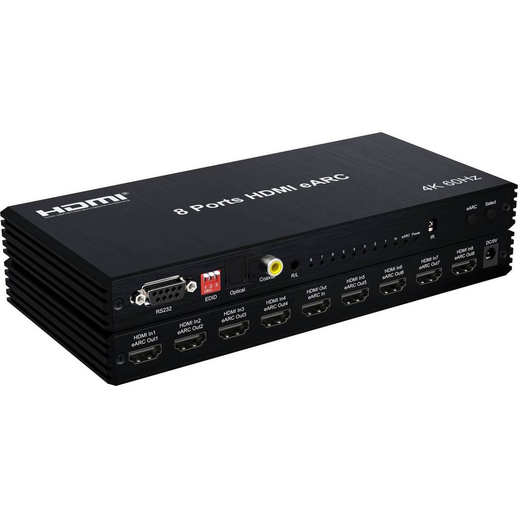 8 ช่อง HDMI EARC สวิทช์ Splitter Audio Extractor 1 ใน 8 ออกเสียงกลับ 1x8 Vs 4K 60Hz 8x1 HDMI Switche
