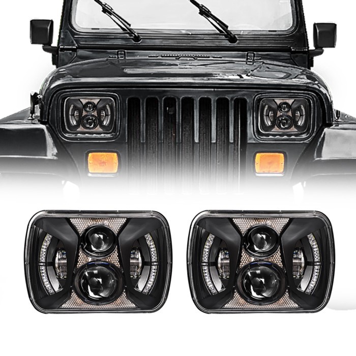 Newst 7X6 5X7 LED Headlight White DRL Daytimr Running Light For Jeep Wrangler YJ Cherokee XJ Trucks
