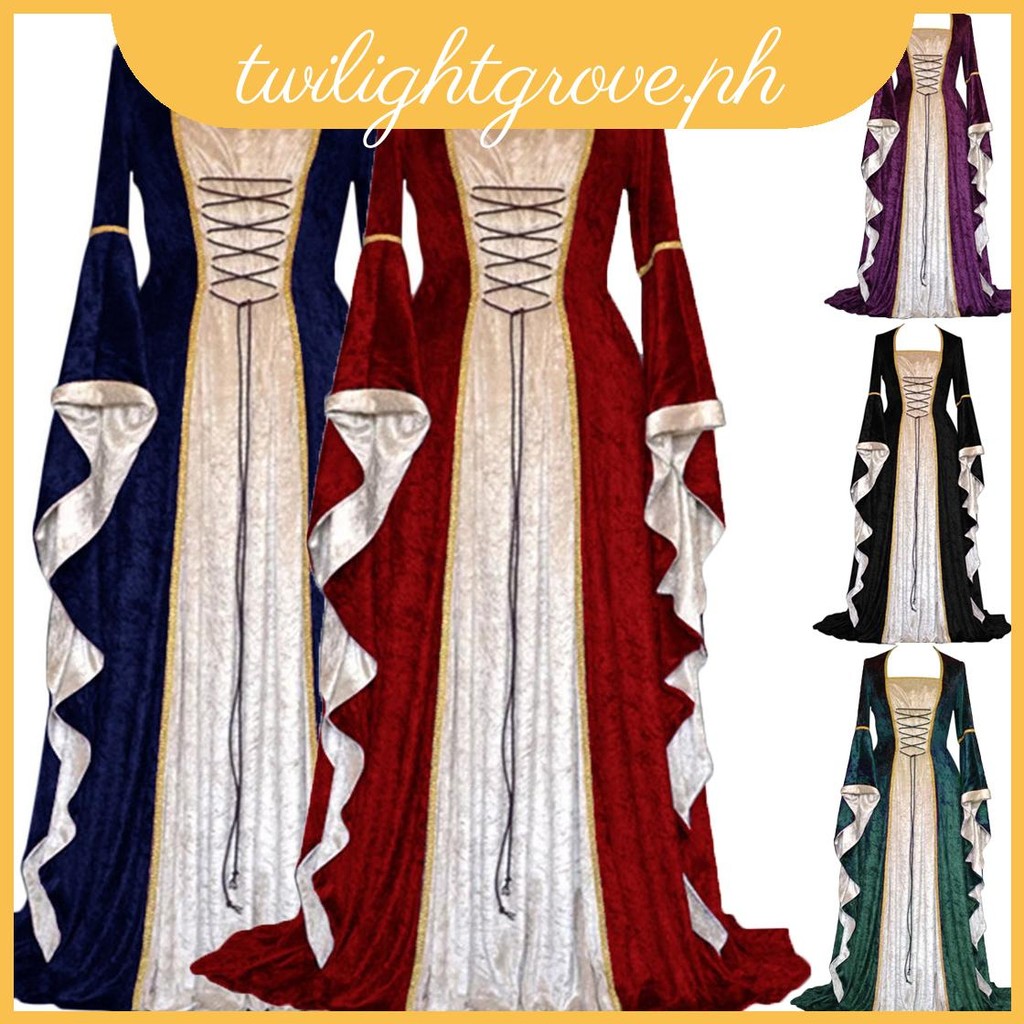 สตรี 18th Majestic Century ชุดยุคกลางพร้อมการออกแบบความยาวพื้นและรายละเอียดโกธิค