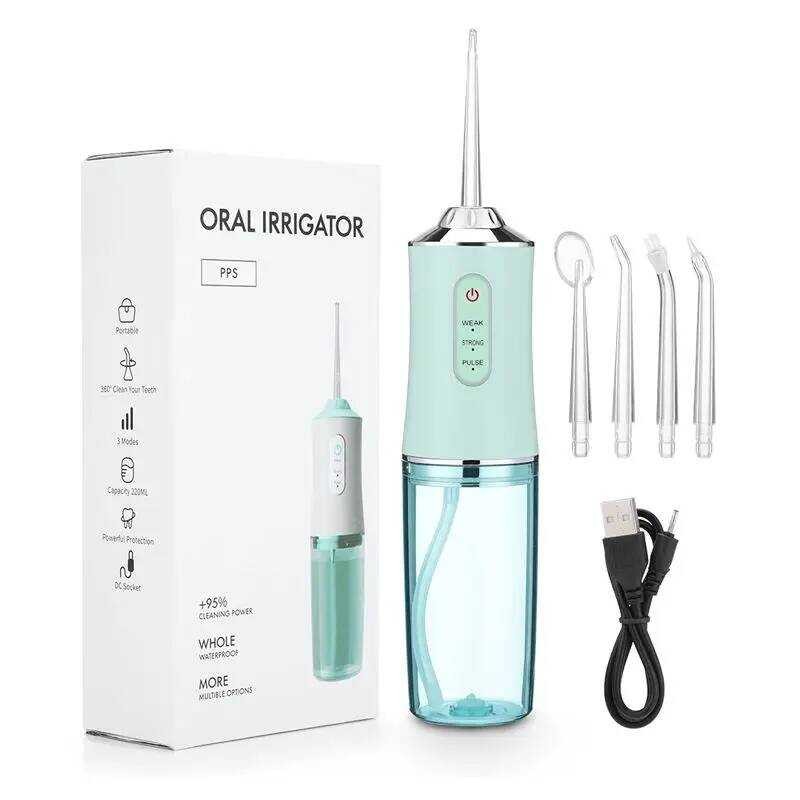 Oral Irrigator Flosser แบบพกพา, USB ชาร์จน้ําฟัน Pick + 4 Jet Tip 3 โหมดเครื่องทําความสะอาดฟันกันน้ํ