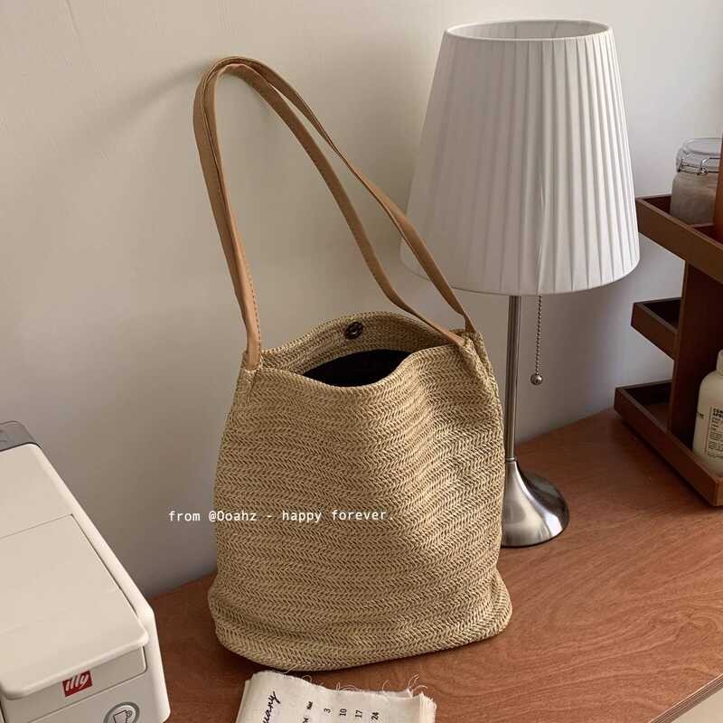Island Holiday Straw Bag Sharing~Vacation Girl Casual Shoulder Bag Spring Summer Bucket Tote Bag