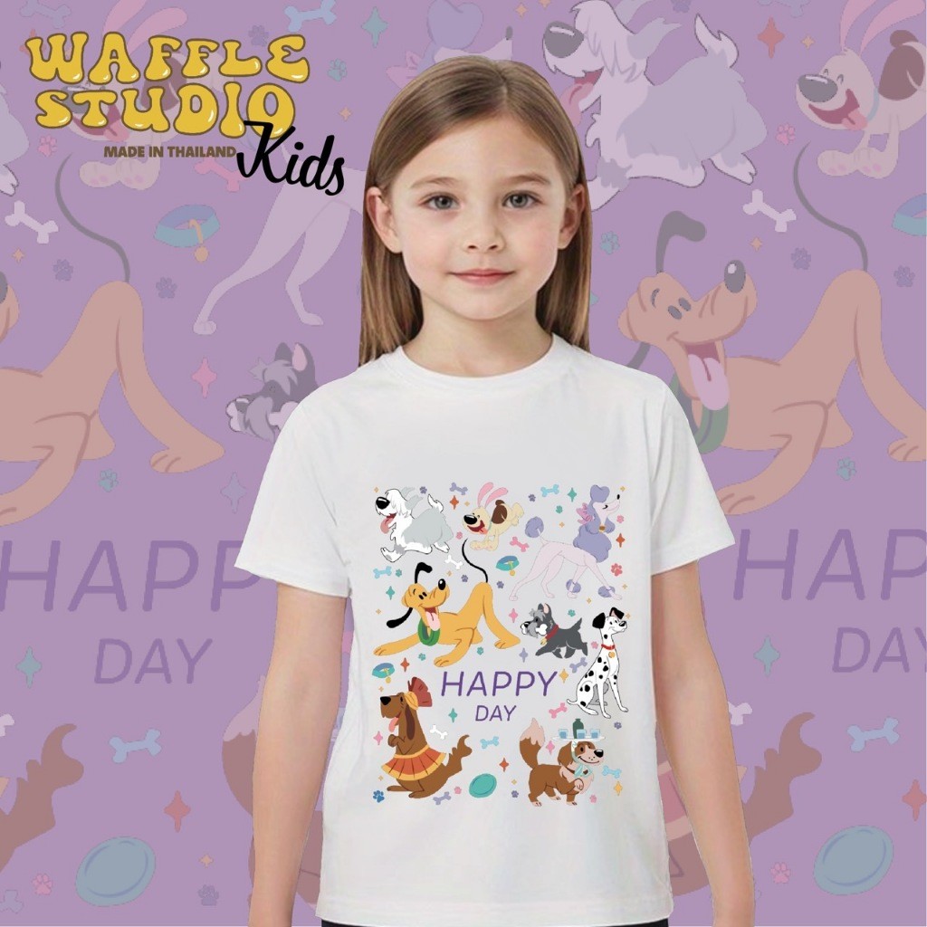 [ ส่งฟรี  ] KD0379 เสื้อเด็ก เสื้อยืดเด็ก เสื้อยืด  ผ้า Cotton 100% WAFFLE STUDIO