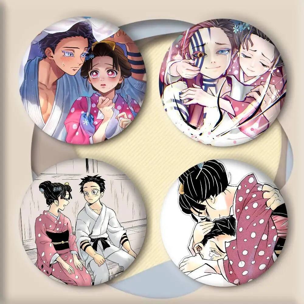 Love CP อะนิเมะ D-Demon Slayer Akaza x Koyuki ป้ายรอบการ์ตูนเข็มกลัดเสื้อผ้ากระเป๋าเป้สะพายหลังอุปกร