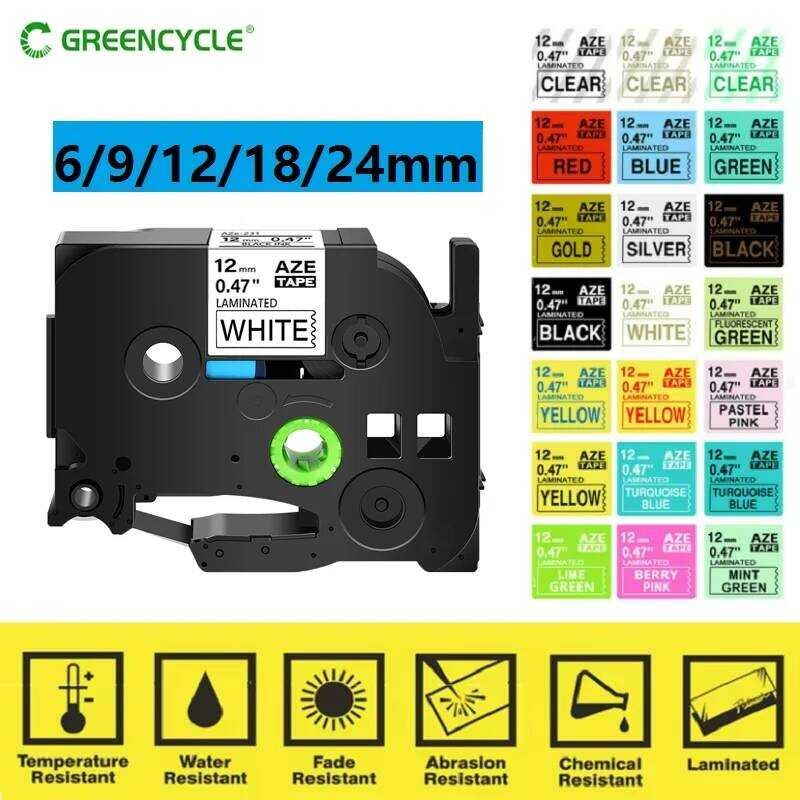 GREENCYCLE 1 ชิ้น 6 มิลลิเมตร/9 มิลลิเมตร/12 มิลลิเมตรเทปใช้งานร่วมกับ Brother P-Touch Label Maker ส