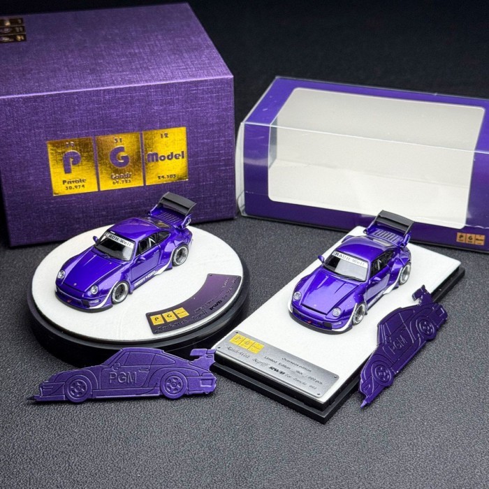 PGM 1: 64 Porsche RWB 993 Army GIRL โมเดลรถโลหะผสมสีม่วงโลหะ