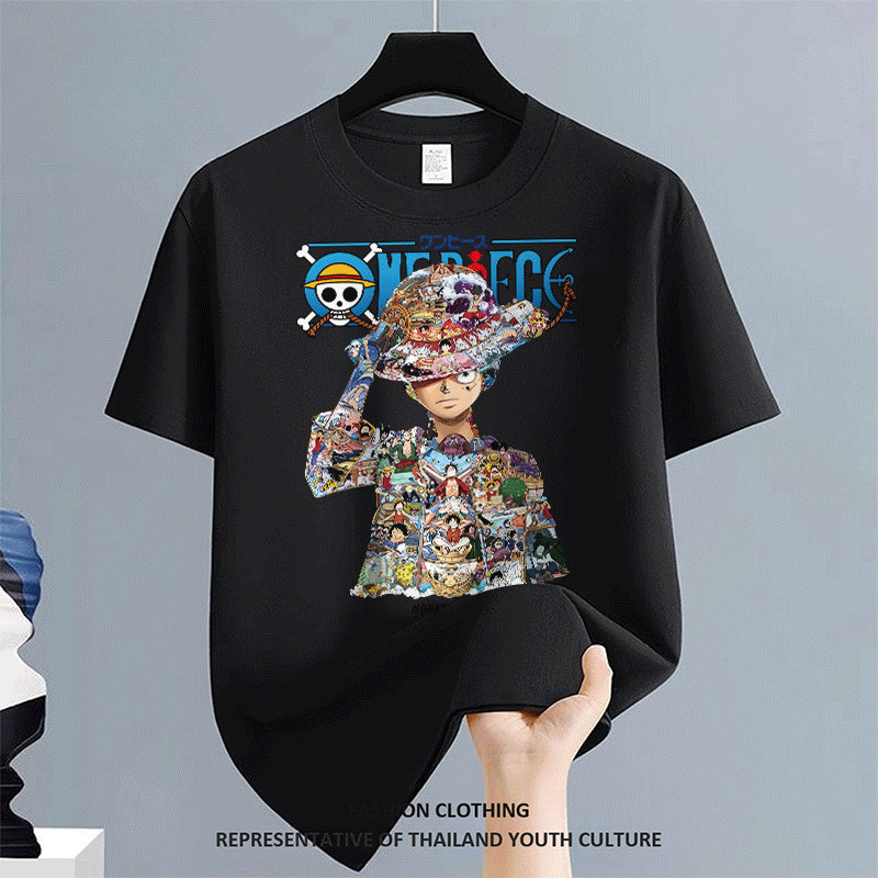 ผู้ชาย สีดําแขนสั้น คอกลม FASHION CASUAL สตรีทแฟชั่น เสื้อยืด เสื้อยืดผู้ชาย COOL OVERSIZE สีขาว-ดำ ลายการ์ตูน วินเทจ