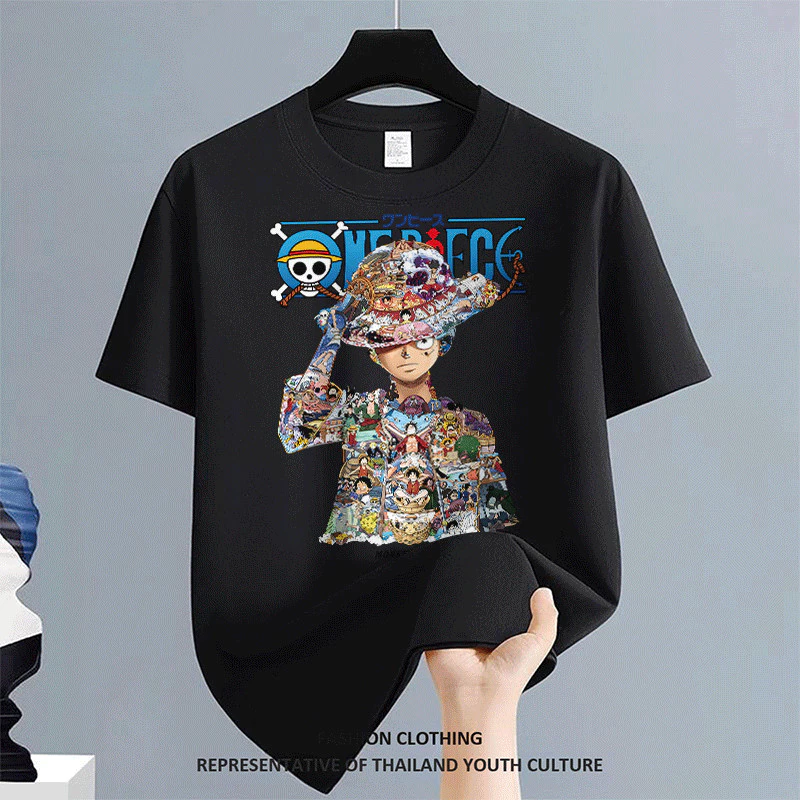 ผู้ชาย สีดําแขนสั้น คอกลม FASHION CASUAL สตรีทแฟชั่น เสื้อยืด เสื้อยืดผู้ชาย COOL OVERSIZE สีขาว-ดำ ลายการ์ตูน วินเทจ