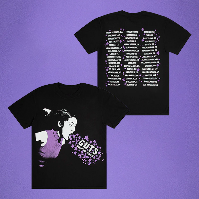 Olivia Rodrigo GUTS เสื้อยืดแขนสั้นลําลอง ผ้าฝ้าย ทรงหลวม พิมพ์ลาย Olivia Rodrigo GUTS World Tour