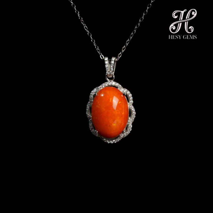 จี้ Orange Opal OV 9ct ล้อมcz พร้อมสร้อย