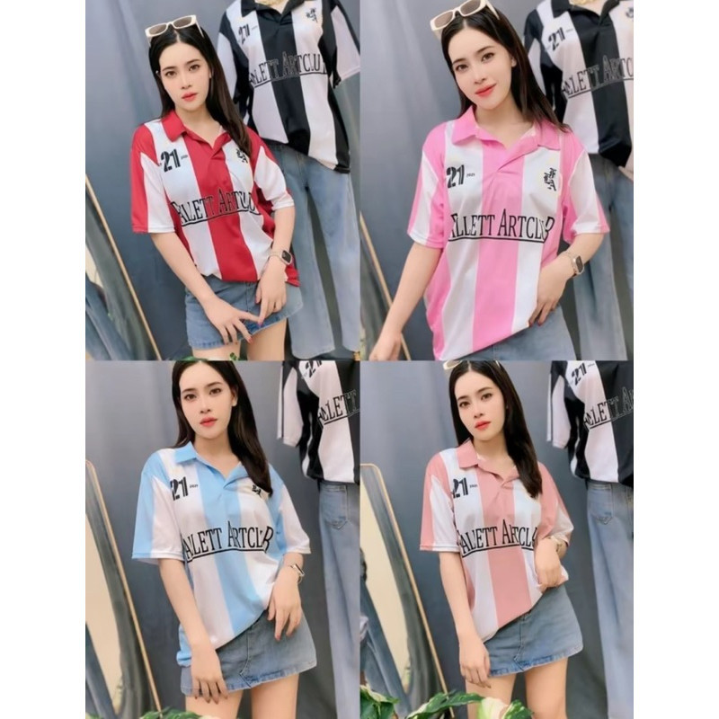 ( M1 ) เสื้อโปโลผ้ากีฬา 02 คอปก ลาย club ฟรีไซส์