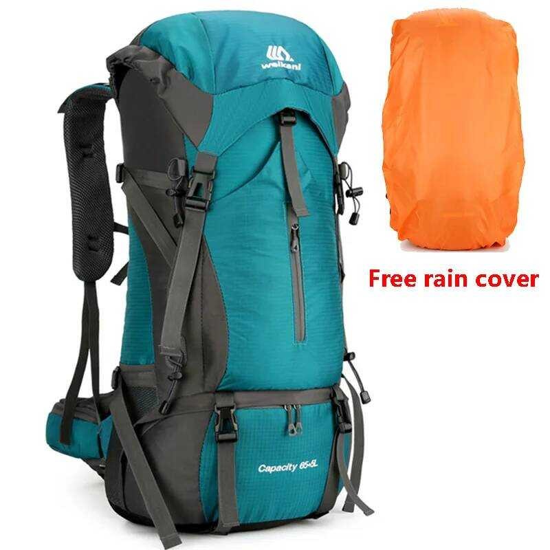 C 70L Nylon Camping Backpack Travel With Rain Cover Outdoor Hiking Daypack Mountaineering Backpack