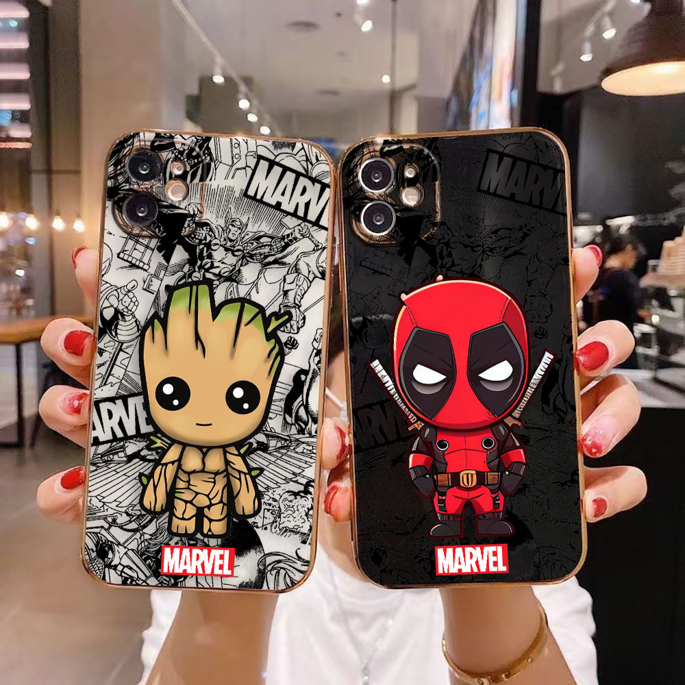 Mavel Deadpool Groot Smooth E-TPUสําหรับOPPO RENO 2F 2Z 5 5F 6 7 7Z 8 8Z 8T 10 11 11F 12 12F 13F LIT