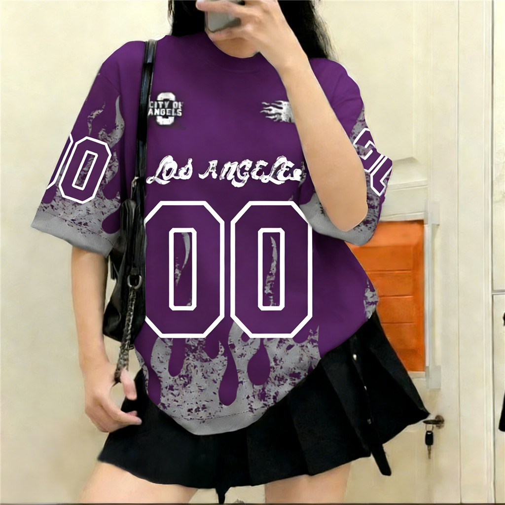 ฟรีที่กําหนดเอง 2026 Los Angeles 00 Number Oversize Jersey เสื้อยืด | Vintage Flame พิมพ์ Breathable
