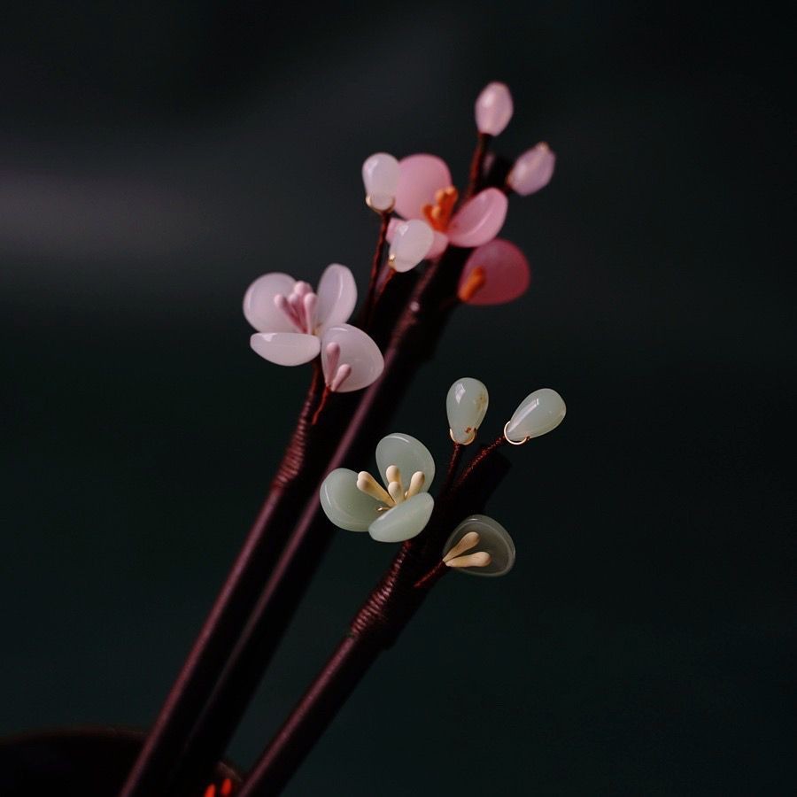 Hairpin ไม้แก้ว Hosta ดอกไม้ สไตล์ retro เหมาะสำหรับHanfu และชุดแต่งกายประจำวัน