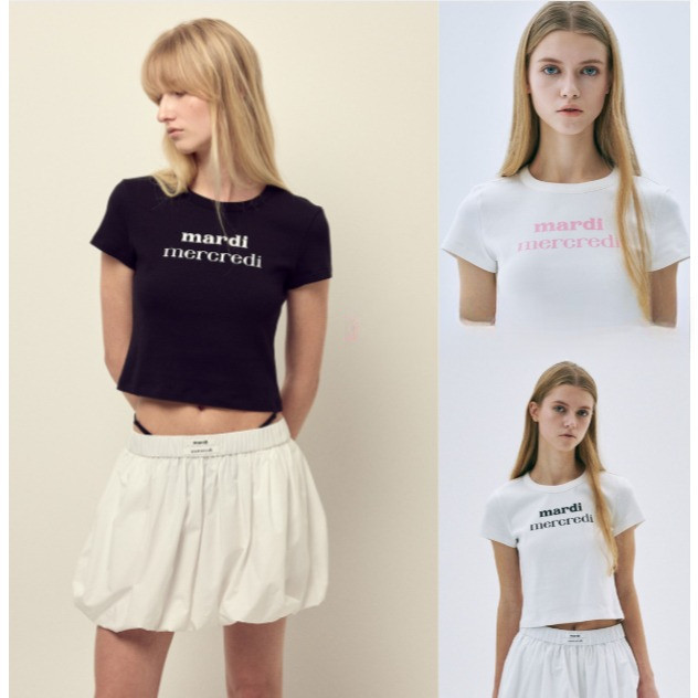 (จัดส่งตลอด 24 ชั่วโมง）OOOK Official [ MARDI MERCREDI ] CROPPED FITTED TSHIRT 100%ผ้าฝ้าย