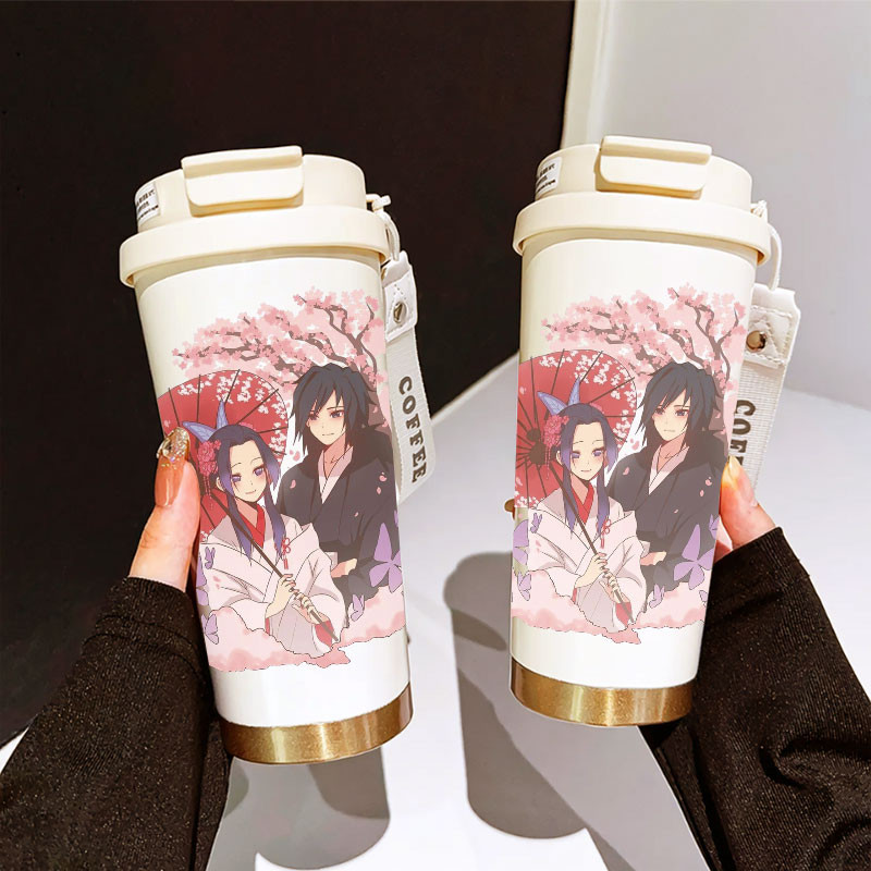 Tumbler Shinobu X Giyuu Demon Slayer อะนิเมะ 500ml สแตนเลส 316 ขวดดื่มแบบพกพา Stylish & Aesthetic พร