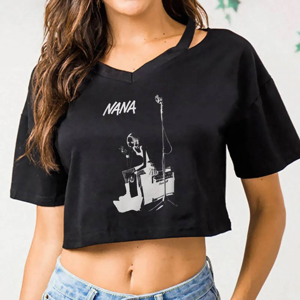 Nana Osaki crop Topผู้หญิง2000Sทางเลือกแฟชั่นเกาหลีGothเสื้อยืดVINTAGE harajuku Emoลดล้างสต๊อกJojifu