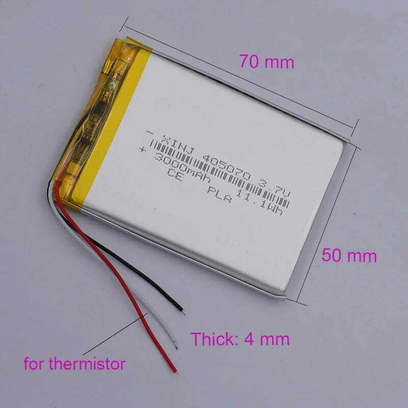 ▥ 3.7V 3000 Mah เซลล์แบตเตอรี่ลิเธียม Lipo 3สายเทอร์มิสเตอร์405070สำหรับ GPS กระดานไฟ LED แท็บเ